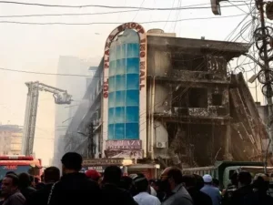 Karachi sessions court hearing the Gul Plaza blaze case and reviewing the progress of the ongoing investigation.