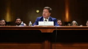 Jay Clayton testifies during Senate confirmation hearing on intelligence nomination.