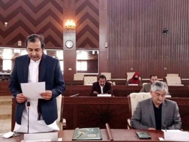 Members of the Gilgit-Baltistan Assembly during a session on interim provincial status.