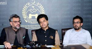Khyber Pakhtunkhwa Information Minister Shafi Jan speaks during a press conference in Peshawar.