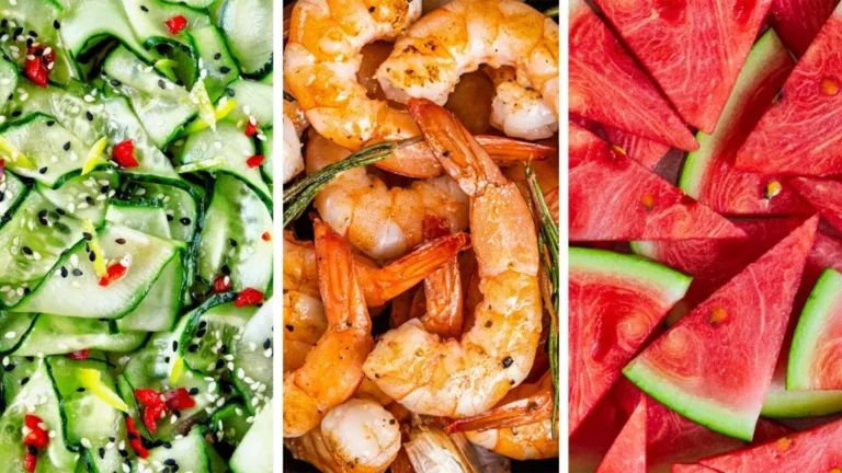 A selection of fresh fruit, vegetables and healthy foods recommended during a heatwave.