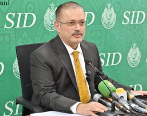 Sharjeel Inam Memon speaking about Sindh's wheat hoarding crackdown at a press conference.
