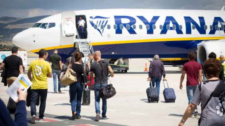A Ryanair passenger aircraft on the runway as rising fuel prices affect airline profits.