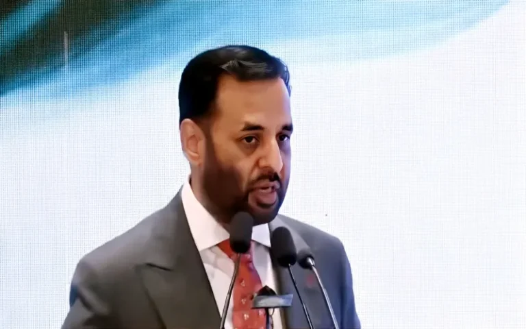 Federal Health Minister Syed Mustafa Kamal speaks at the Pakistan-China pharmaceutical investment conference.