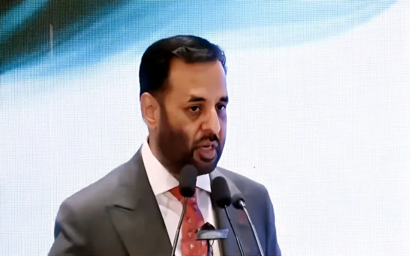 Federal Health Minister Syed Mustafa Kamal speaks at the Pakistan-China pharmaceutical investment conference.