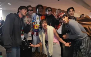 IShowSpeed poses with all seven BTS members backstage at the FIFA World Cup 2026 final in New Jersey.