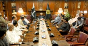 Governor Sindh Syed Muhammad Nehal Hashmi holds talks with the CPNE delegation in Karachi.