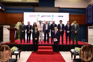 Select Technologies executives at the Pakistan Stock Exchange following the successful Rs3.02 billion IPO listing.
