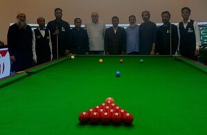 Mohammad Asif competes during the Ali Asghar Valika Snooker Championship in Karachi.