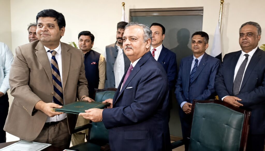 NBP and BEOE representatives signing the digital fee collection agreement.