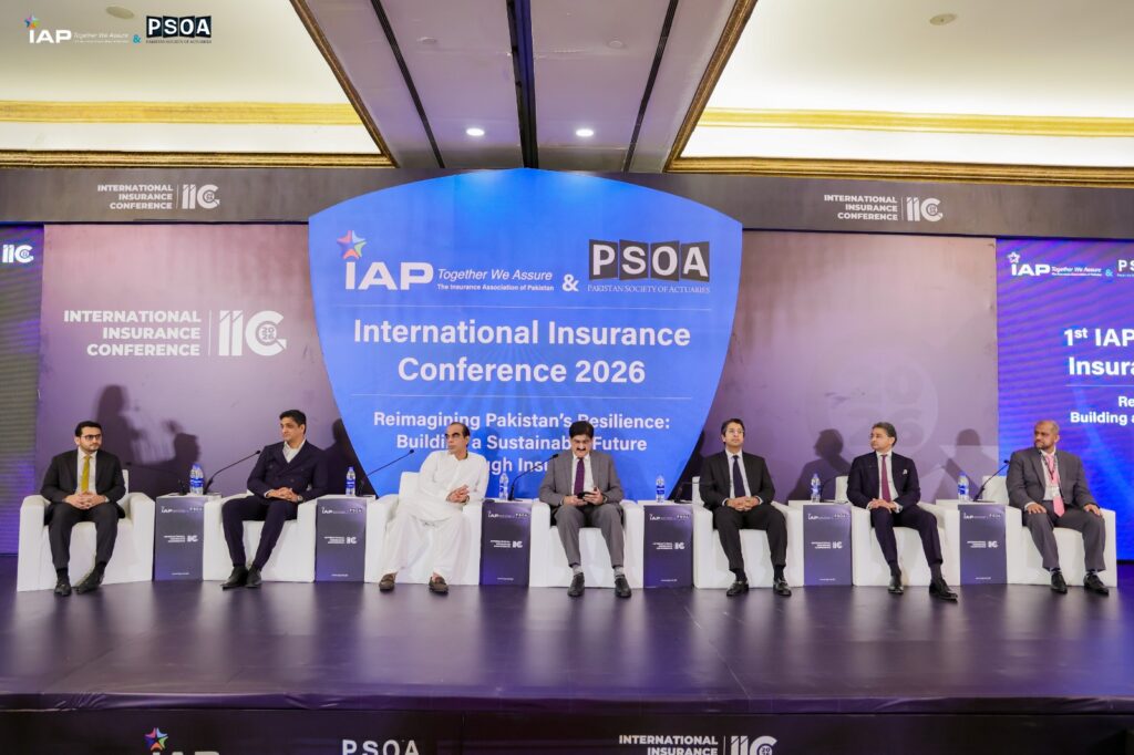 Officials and insurance industry leaders attending the IAP and PSOA International Insurance Conference 2026 in Karachi.