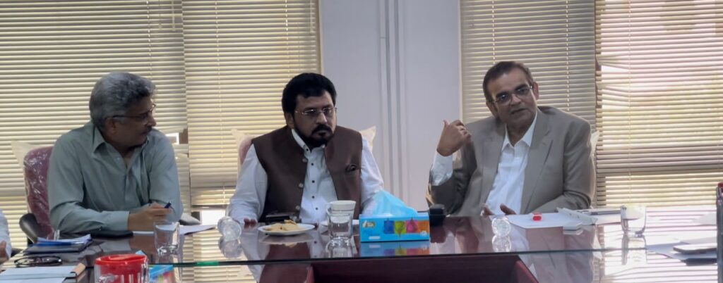 SSGC Senior General Manager Madni Siddiqui meeting MNA Syed Waseem Hussain to discuss gas supply issues in Hyderabad.
