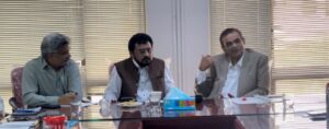 SSGC Senior General Manager Madni Siddiqui meeting MNA Syed Waseem Hussain to discuss gas supply issues in Hyderabad.