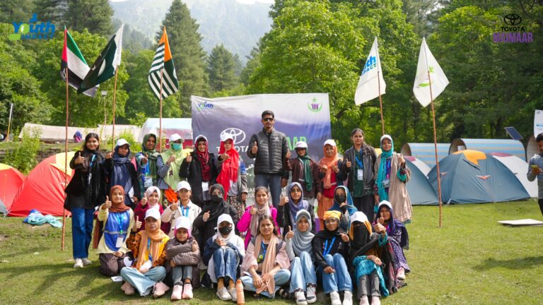 Young girls participating in an outdoor leadership camp sponsored by Indus Motor Company at Sharan Forest Kaghan.