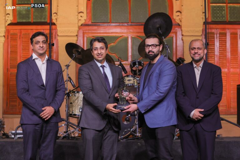 Officials receive honours at the IAP Partner Awards 2026 held at Mohatta Palace in Karachi.