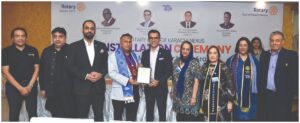 District Governor Shahzad Sabir and Rotary members attend the installation ceremony of Rotary Club of Nexus President Iqbal Tahir Arain at DHA Club in Karachi.