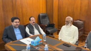 Sindh Food Minister Makhdoom Mehboob uz Zaman chairs a meeting with the Flour Mills Association to review wheat supply and flour prices in Karachi.