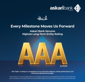 Askari Bank headquarters after securing PACRA's highest Triple-A long-term entity rating.