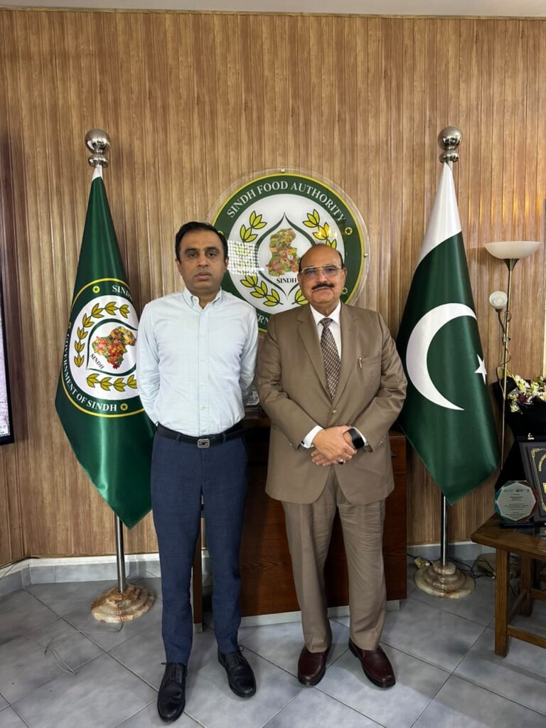 CAP Chairman Kaukab Iqbal invites Sindh Food Authority Director General Shahzad Fazal to the Food Safety Conference 2026.