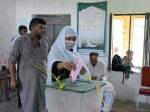 Polling station during the first phase of the Azad Jammu and Kashmir elections in Mirpur Division.