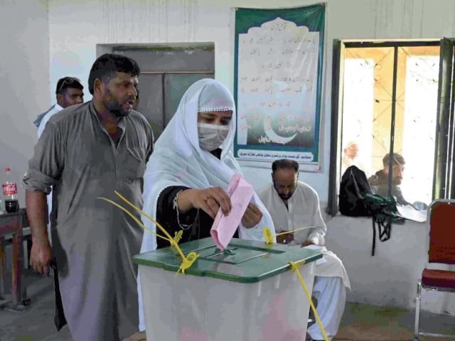 Polling station during the first phase of the Azad Jammu and Kashmir elections in Mirpur Division.