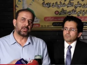 Petrol pump owner speaks during a press conference with Petroleum Minister Ali Pervaiz Malik after successful negotiations.