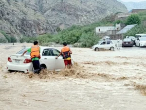 High water levels in Pakistan's rivers as monsoon rains trigger flood warnings and spillway operations at Tarbela Dam.