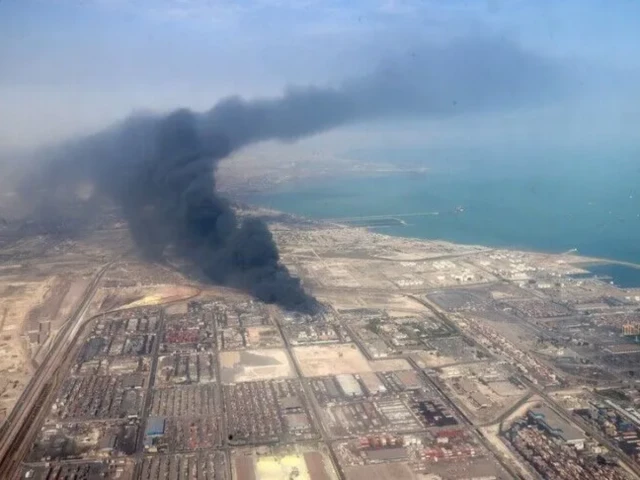 Smoke rises after military activity as conflict between Iran and the United States escalates across the Middle East.