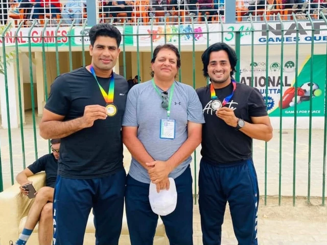 Pakistan javelin star Arshad Nadeem during a training session ahead of international competition