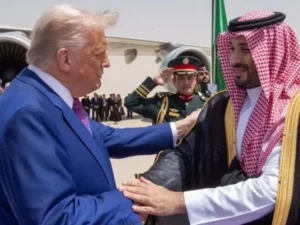 Saudi Crown Prince Mohammed bin Salman and US President Donald Trump during discussions on Middle East diplomacy and regional security.