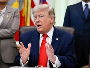 US President Donald Trump speaks as tensions over the Strait of Hormuz and Iran continue to escalate.