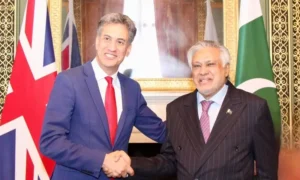 Ishaq Dar meets British Foreign Secretary Ed Miliband in London for Pakistan UK talks