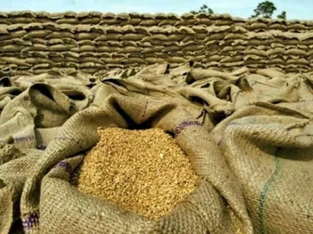 Wheat sacks at a market amid rising wheat and flour prices in Pakistan