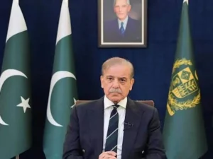 Prime Minister Shehbaz Sharif and Nawaz Sharif after PML-N's AJK election victory.