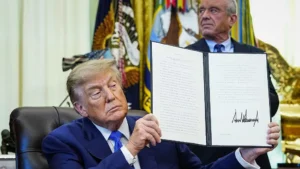 Donald Trump discusses childhood vaccines at the White House