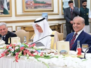 Shehbaz Sharif meeting Saudi Minister Abdulrahman Al-Fadley in Islamabad