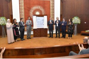 Federal Minister Syed Mustafa Kamal attends the launch of the AKU Manual of Pediatrics in Karachi.
