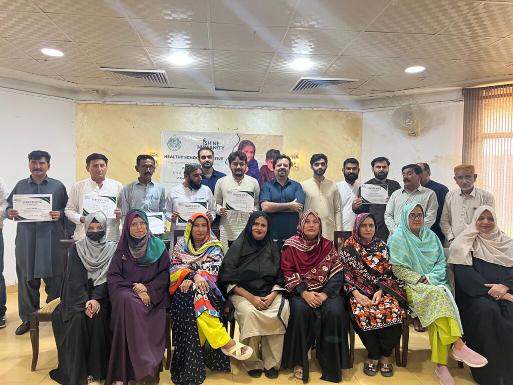 Government school teachers participate in SHINE Humanity's Healthy Schools training programme in Gharo, Thatta.