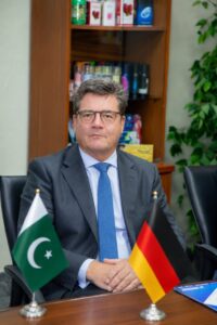 German Consul General Thomas E. Schultze speaking about Pakistan-Germany relations