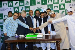 Business leaders and diplomats attend Pakistan Independence Day reception at Mundia House in Karachi.