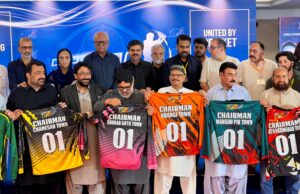 Nasir Hussain Shah at the Town Premier League launch ceremony in Karachi