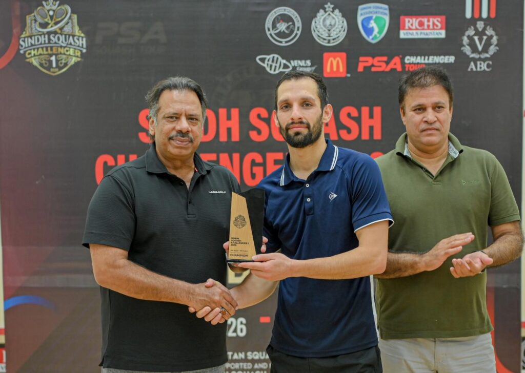Nasir Iqbal wins the PSA Sindh Challenger Squash Championship in Karachi.