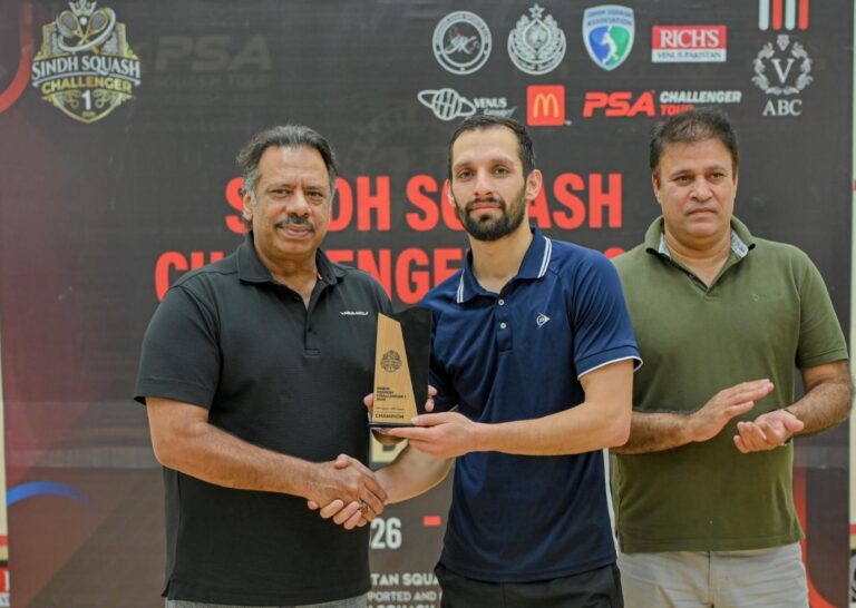 Nasir Iqbal wins the PSA Sindh Challenger Squash Championship in Karachi.