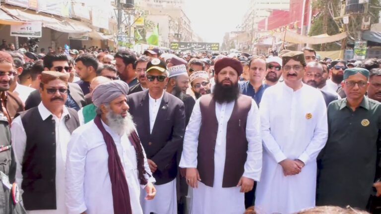 Sindh Governor Nihal Hashmi leads Eid Milad-un-Nabi procession at Memon Mosque Bolton Market Karachi