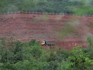 Earthmoving equipment at Google's planned data centre construction site in India.