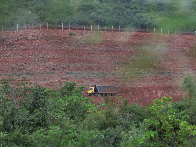 Earthmoving equipment at Google's planned data centre construction site in India.