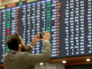 Pakistan Stock Exchange KSE-100 index and market trading activity