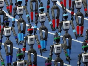Chinese humanoid robots competing at the World Humanoid Robot Games in Beijing