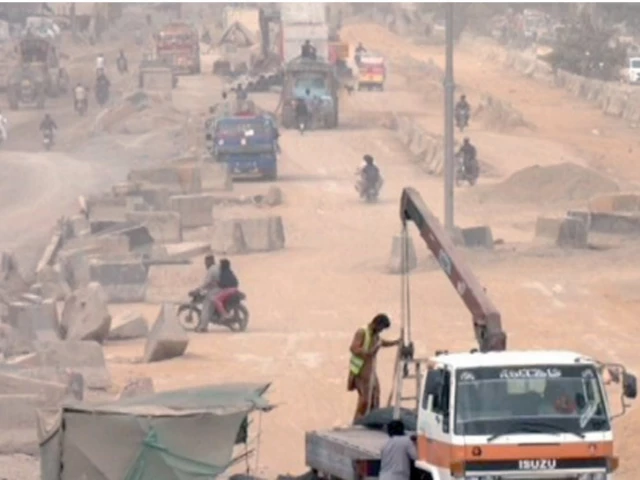 Traffic congestion and construction work on University Road Karachi during Red Line BRT project
