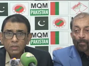 MQM-P leaders during a press conference in Karachi on new provinces and administrative reforms.